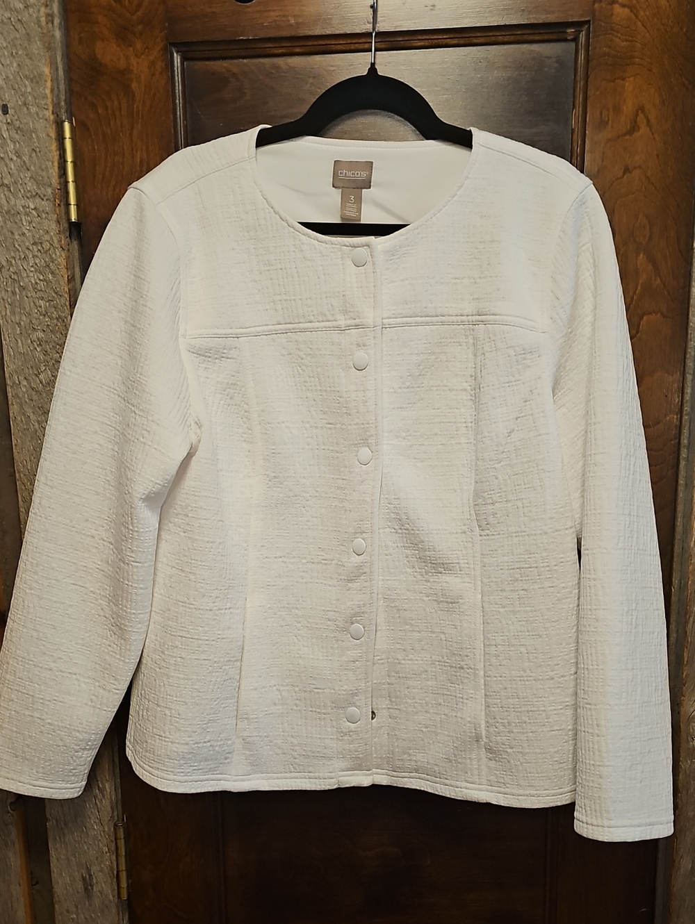 Chico's White Textured Snap-Front Jacket